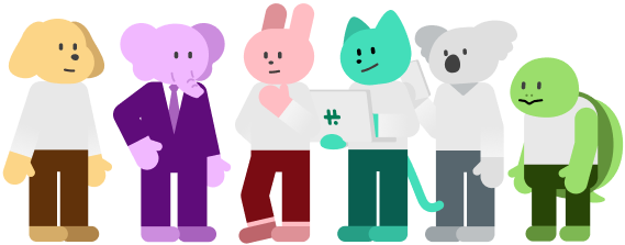 悩む動物キャラクターたち